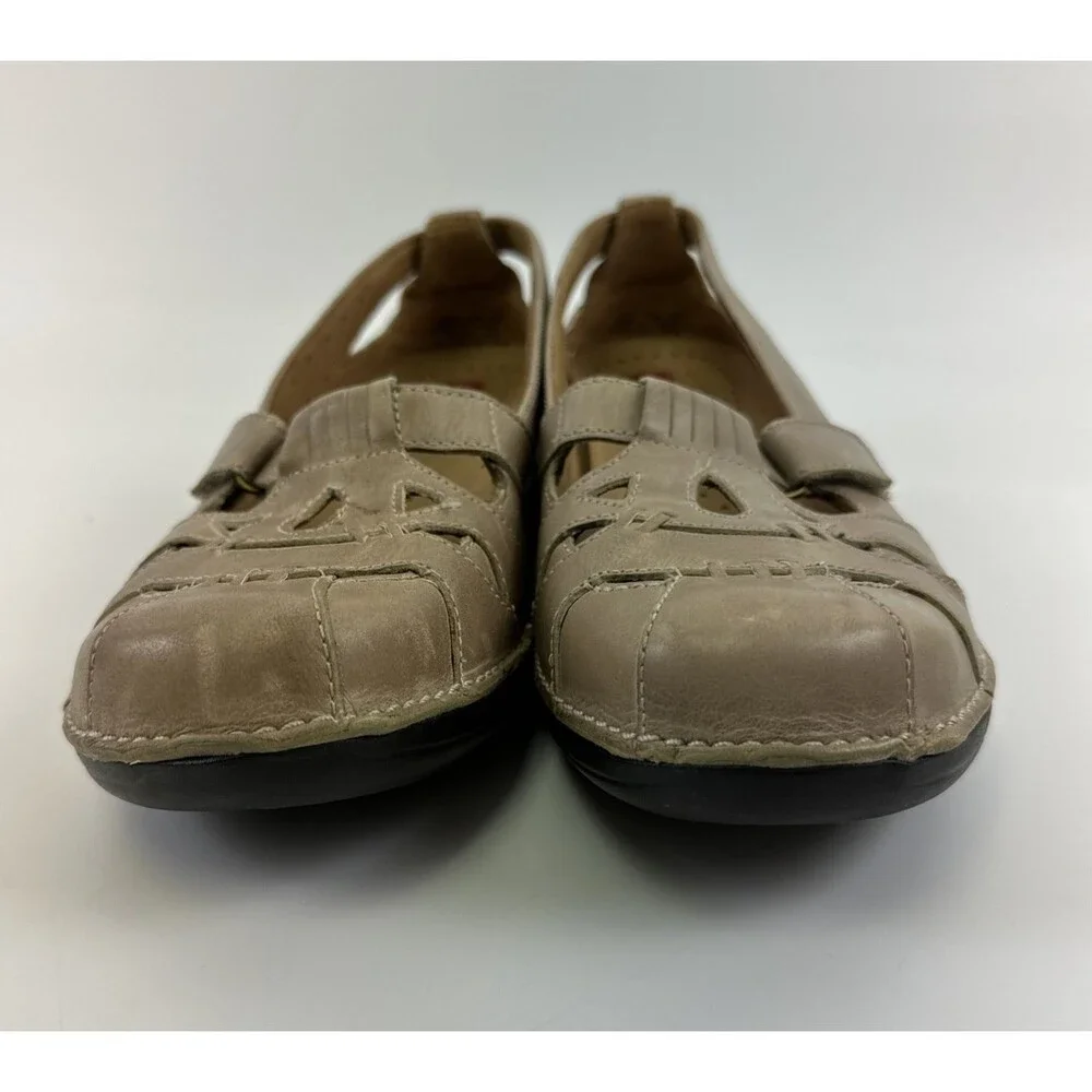 Clarks Unstructured Leather‎ Flat Loafer Cut Outs Sandal Tan Comfort Womens 10